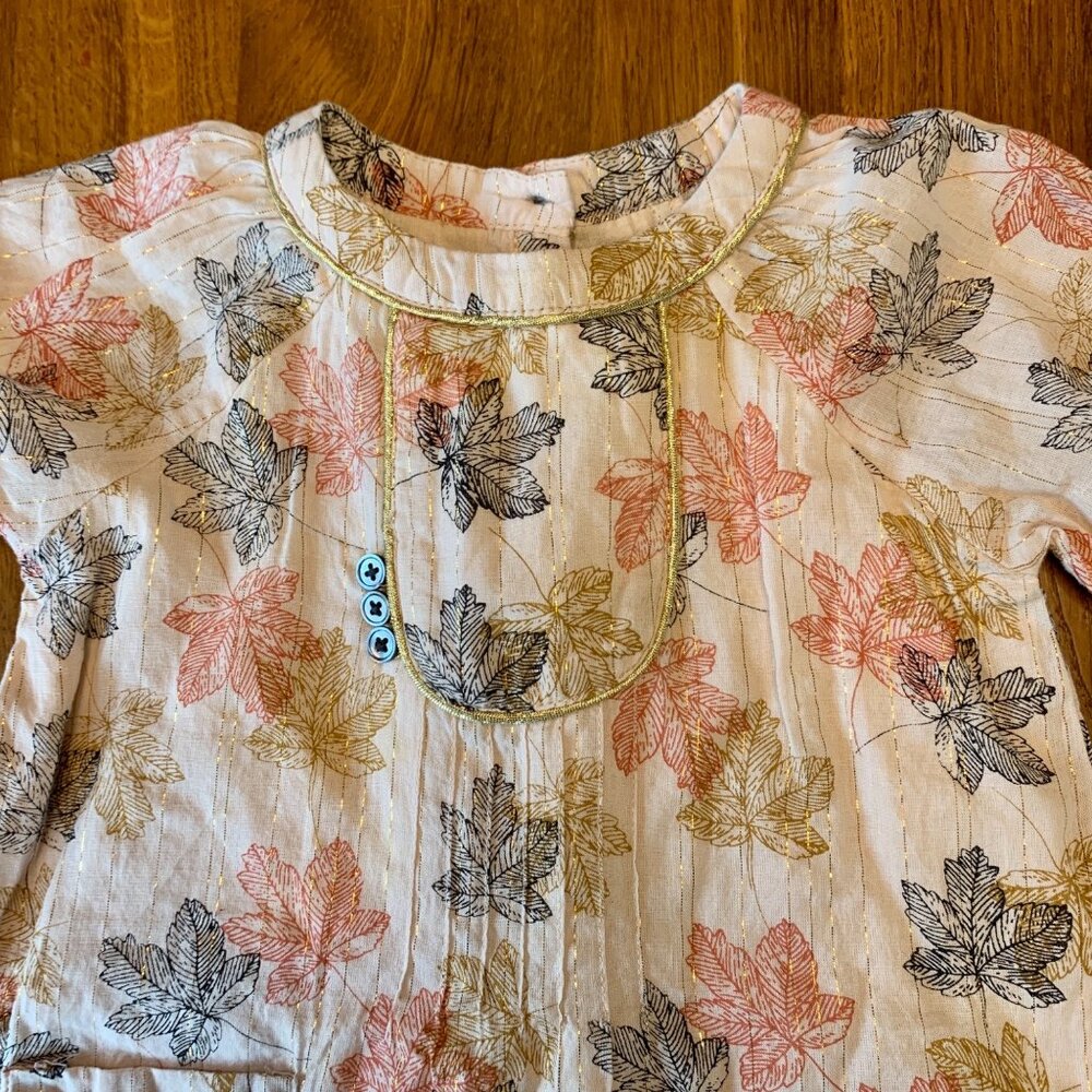 VELVETEEN Leaf Print Baby Dress Girls 6 Mos Autumn Leaves Fall Colors Cotton - Picture 3 of 7